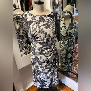 Chaps Black and White/Cream Floral Women's Midi Dress, Size Large